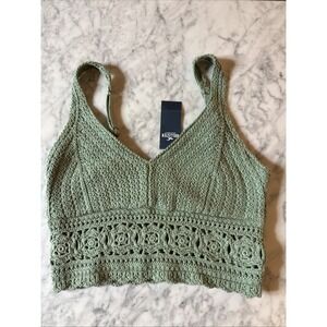 Hollister Green Crochet Knit Craftcore Crop Top Boho Festival Bralette Small